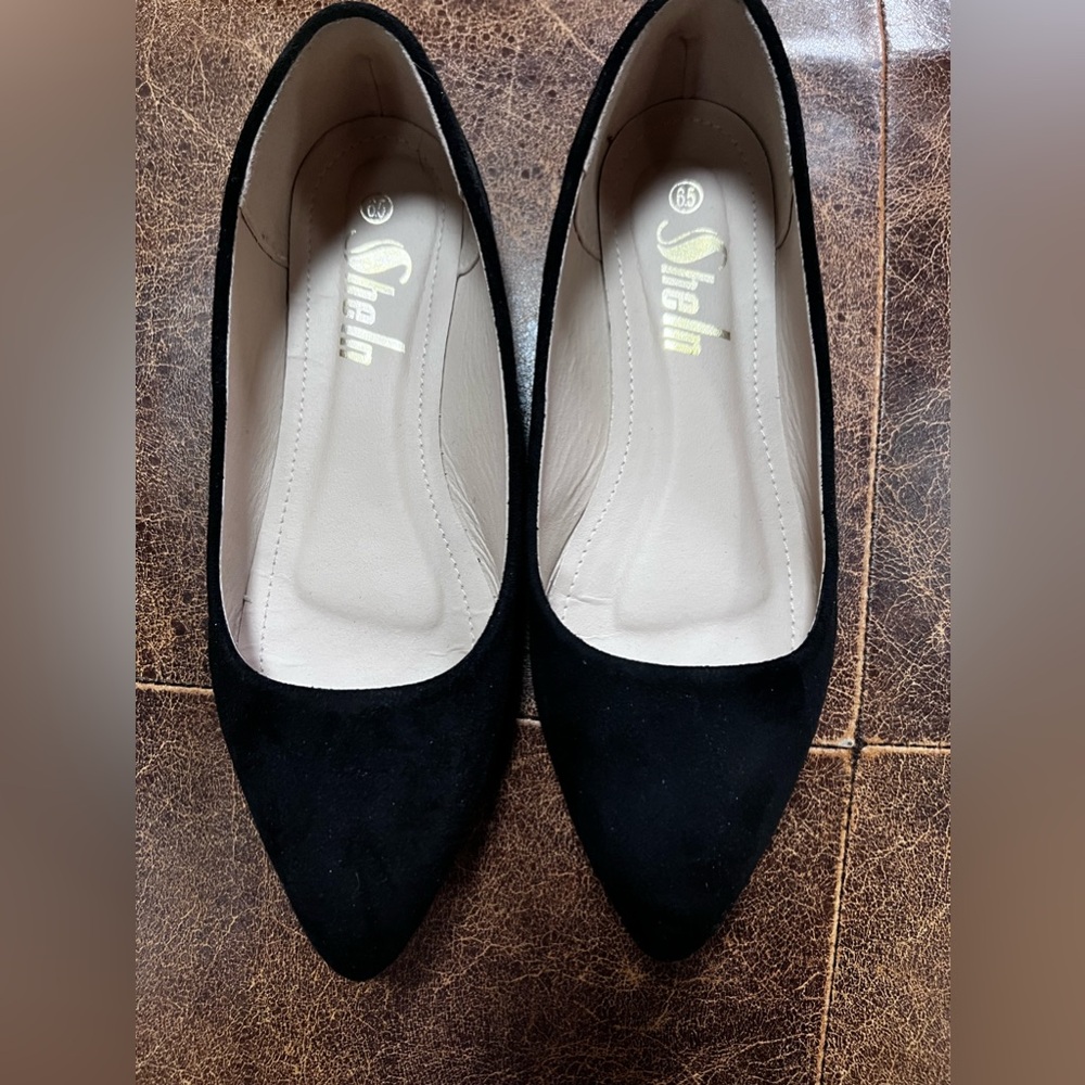 Black faux suede flats